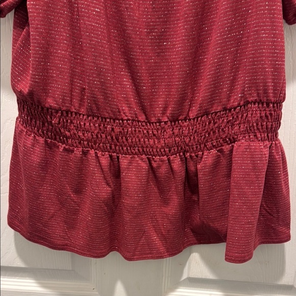 LC Lauren Conrad Red Puff Sleeve Peplum Blouse - Picture 2 of 11